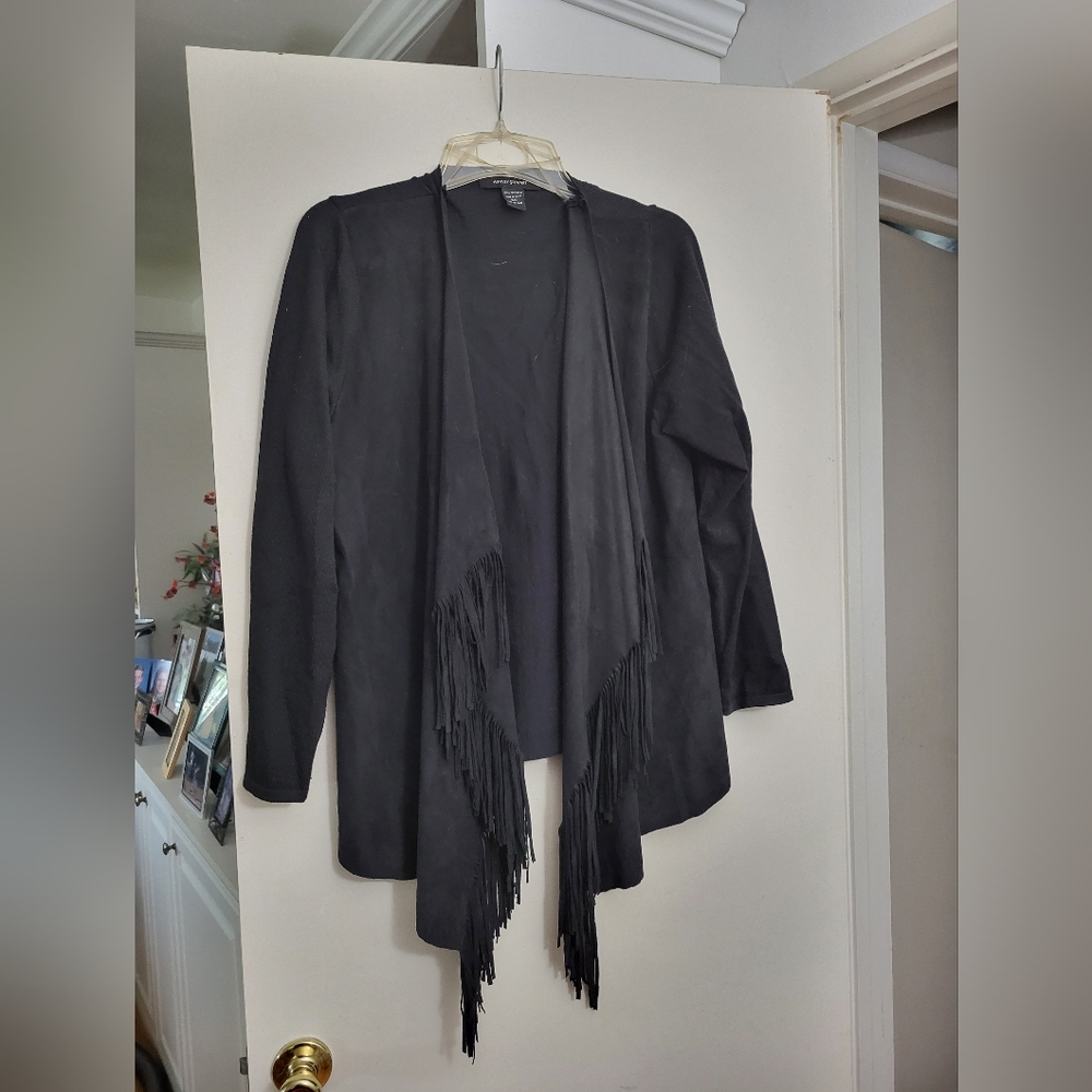 Ashley Stewart cardigan with faux suede fringe